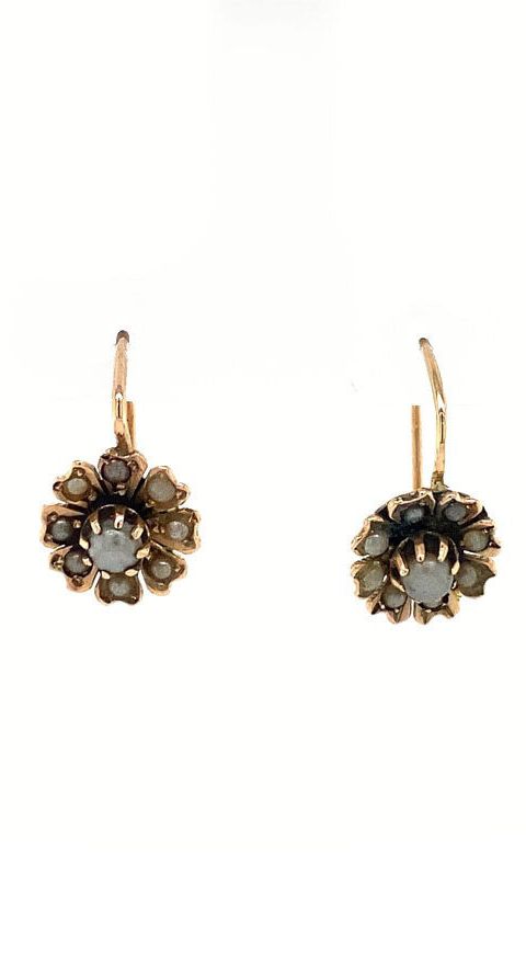 Vintage 14K Rose Gold Drop Earrings with Pearl